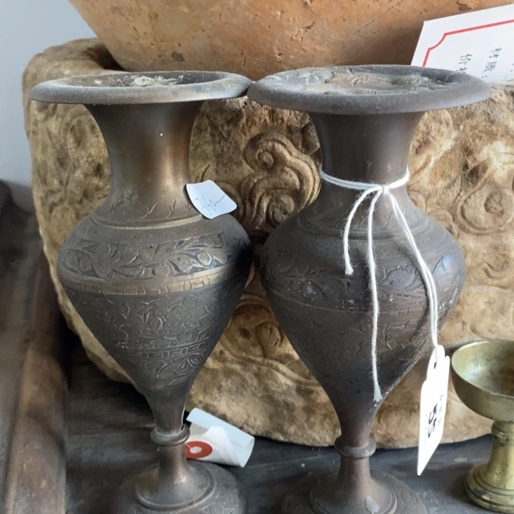 手工艺品琉璃铜花瓶两个