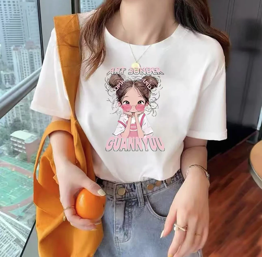 夏季短袖休闲上衣男女同款圆领印花T恤 小女孩