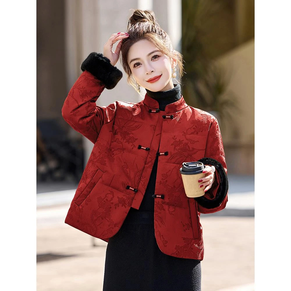 新中式国风女冬季小个子高级感复古时尚洋气红色外套洋气外套棉服