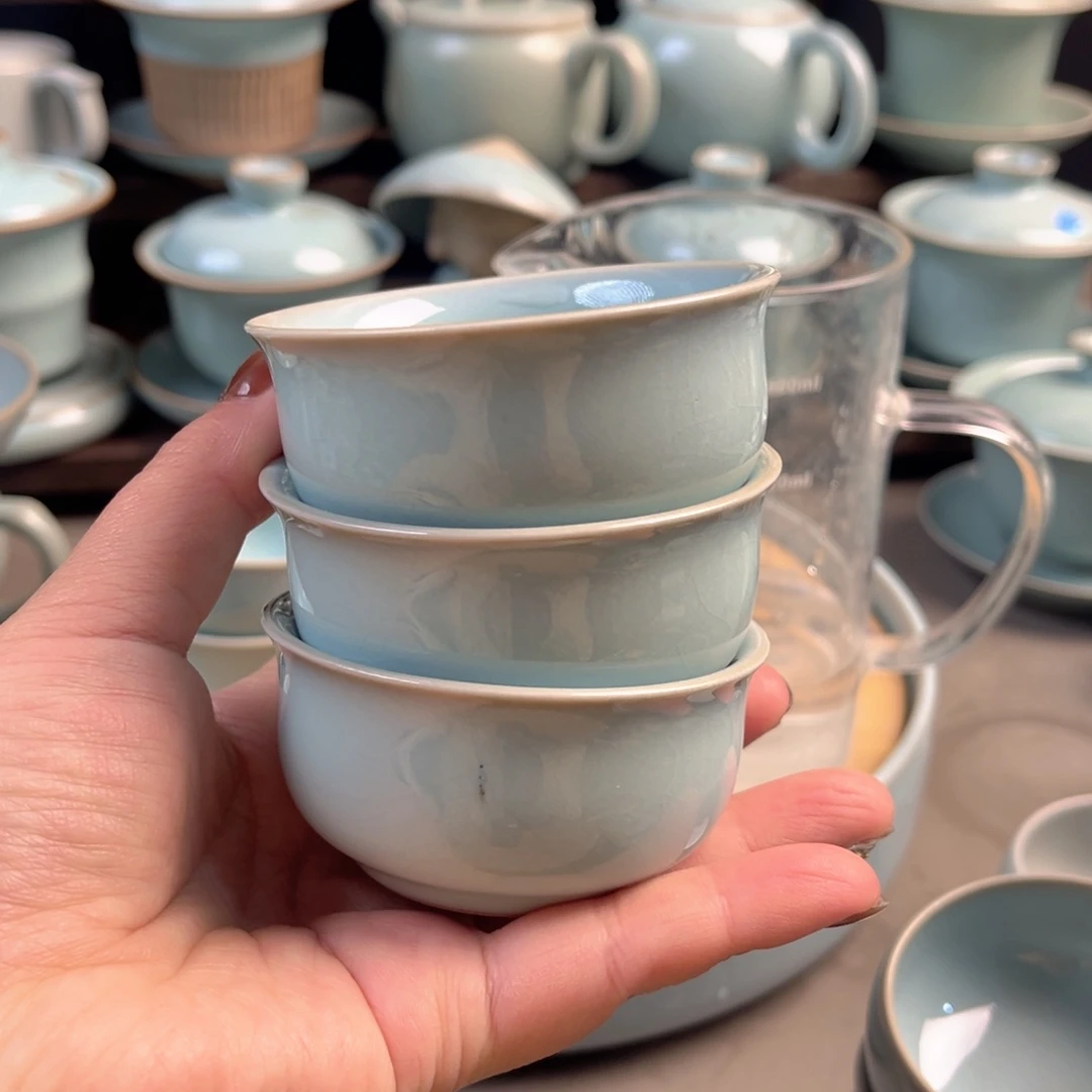 陶摆件瓷天青釉望月杯介意勿拍