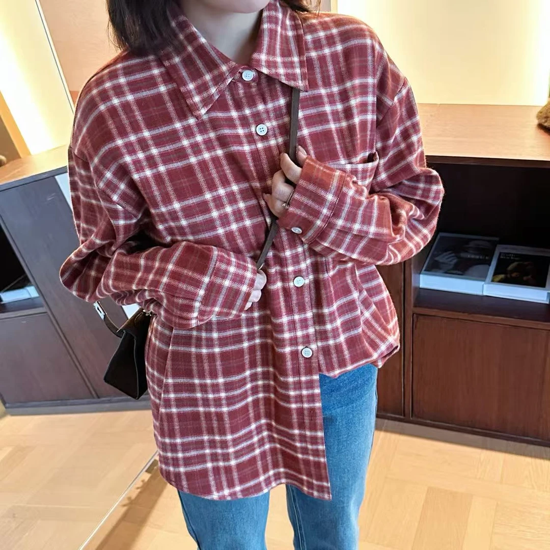 【汐汐女装店】小个子定制时尚中长款休闲上衣格纹衬衫 XXA2512070H