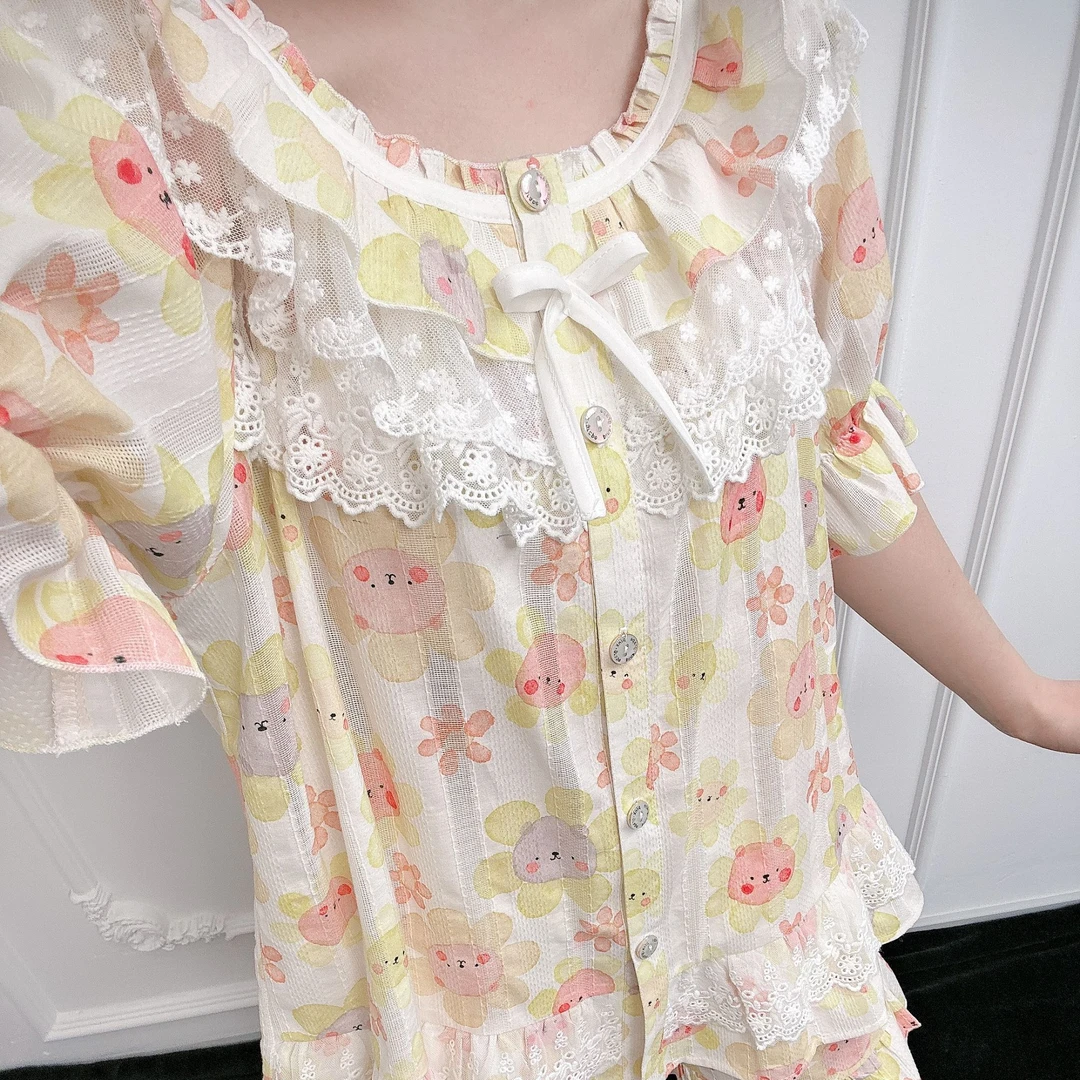 pinkgrape【千丝向阳】2025睡衣女套短袖欧若风可外穿家居服2578108