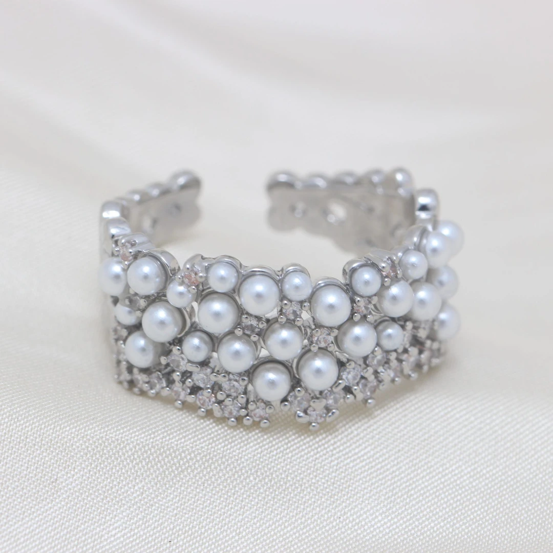 铜合金仿珍珠戒指 509 百搭时尚满镶珠珠设计师款戒指