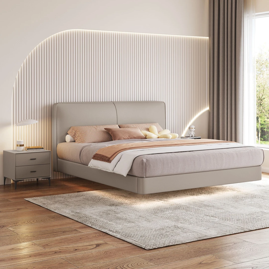 【国补链接】晚安家居真皮悬浮床轻奢意式奶油风主卧大床5810