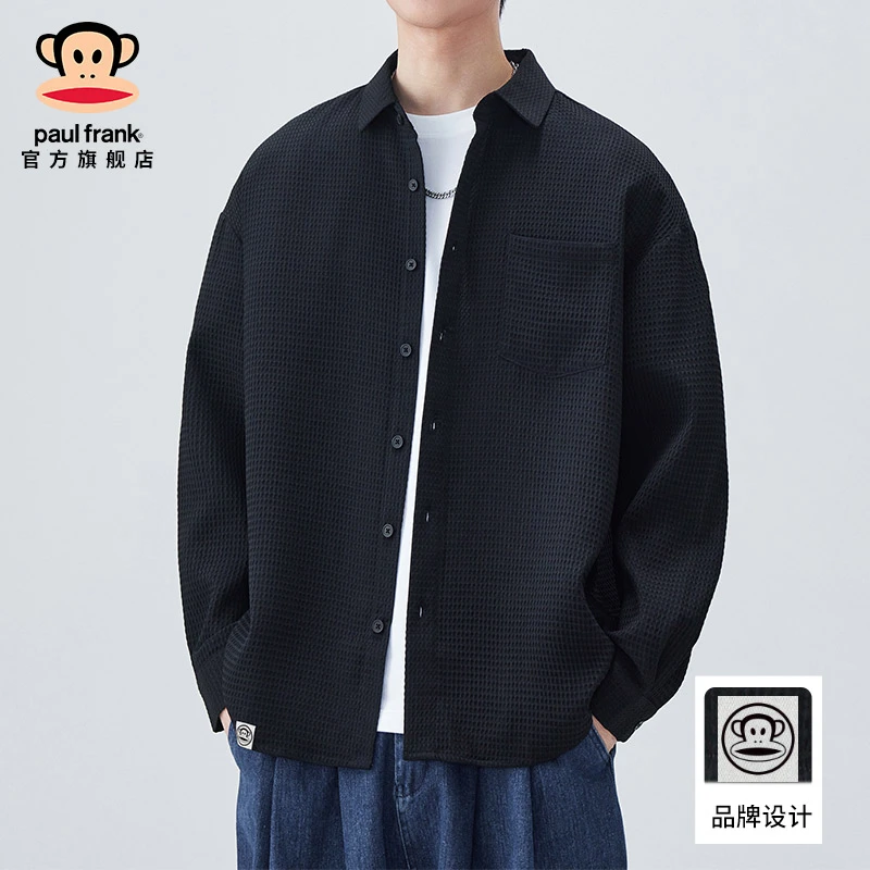 paul frank/大嘴猴2025秋冬新款长袖衬衫男华夫格肌理感宽松外套