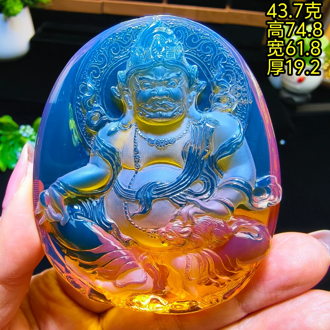 【月光琥珀】43.7克缅甸琥珀金蓝珀黄财神吊坠