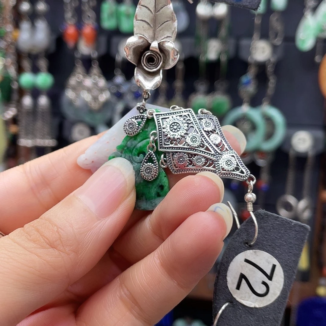 阿***猫翡翠银S925镶嵌耳饰476hjhgh