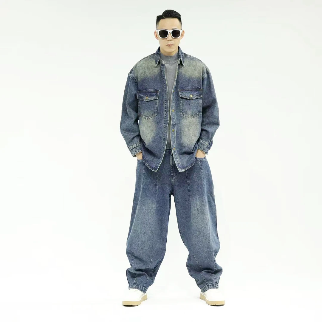 2025 NKER(陈先生设计师款)男士深蓝色水洗牛仔复古百搭潮流套装