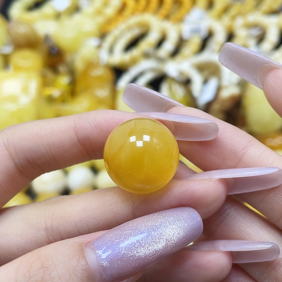 琥珀未镶嵌裸石圆珠18.5mm矿灰