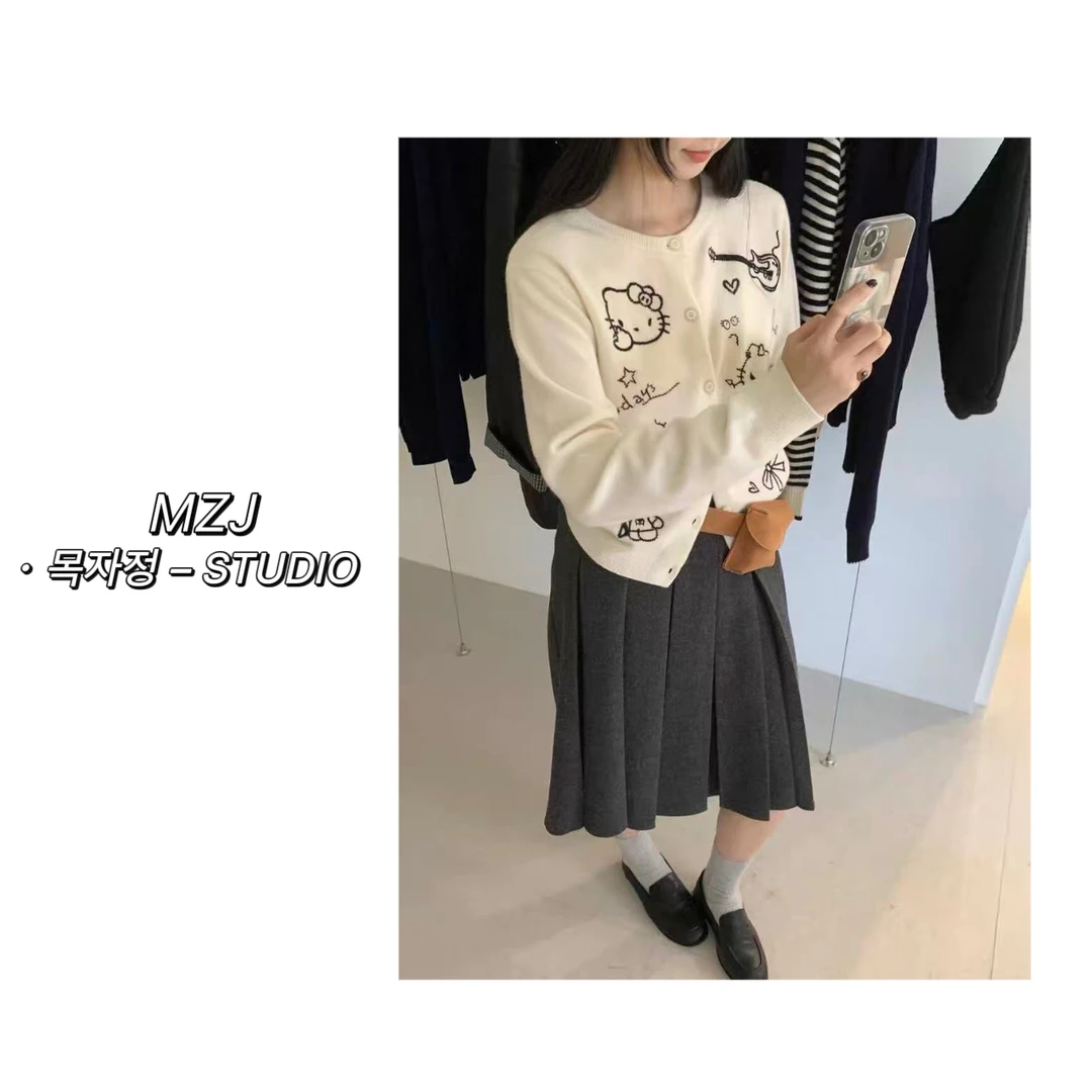 木子静-「猫咪开衫」韩系秋季时尚百搭Kitty猫咪针织开衫-0519-8
