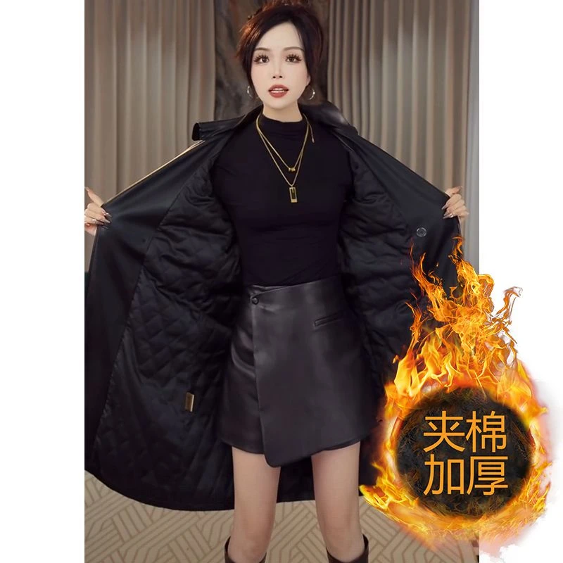 时尚气质中长款过膝黑色加厚皮衣外套女2026冬季新款修身显瘦