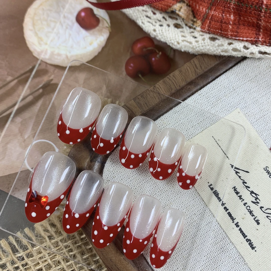 糖油果子丨施华洛法式猫眼轻奢可爱波点手工穿戴甲