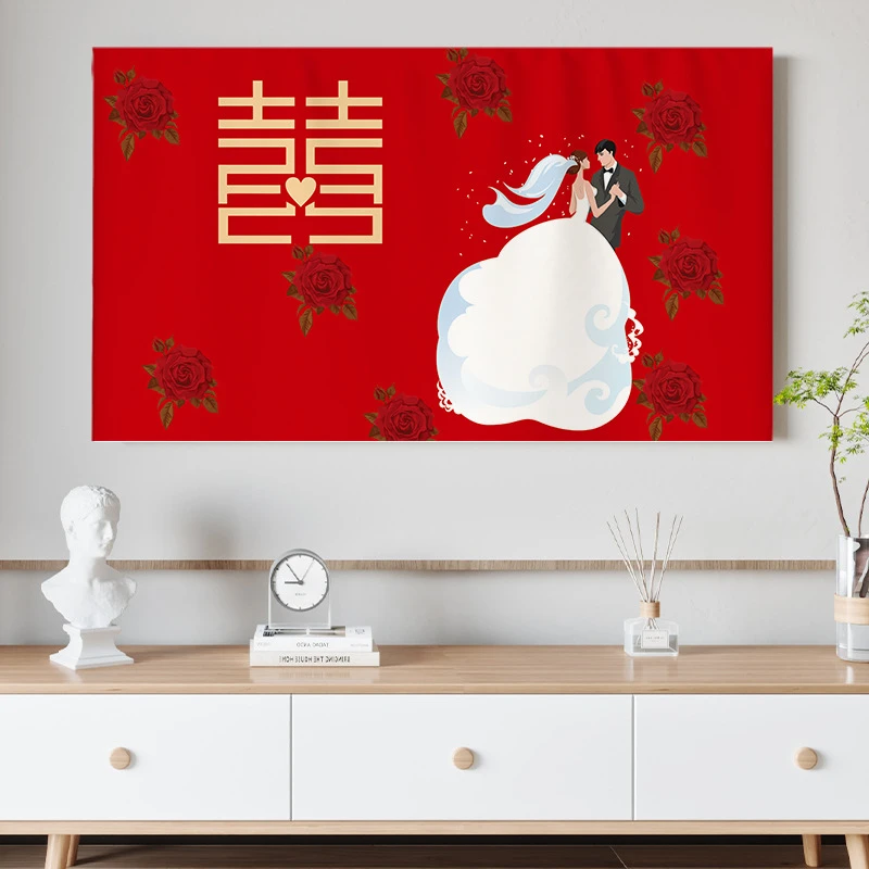 结婚喜庆电视机罩大红色婚庆防尘套55寸65寸家用液晶电视机盖布