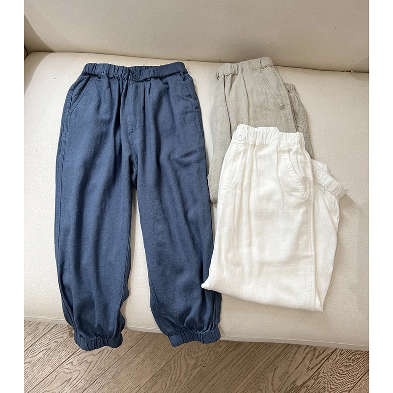夏季必入单品 法国亚麻 柔软透气男童女童休闲长裤防晒防蚊裤