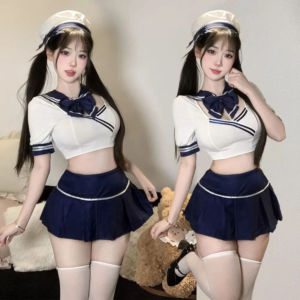 【梦魂不舍】纯欲水手！修身水手蝴蝶结短款半身裙套装