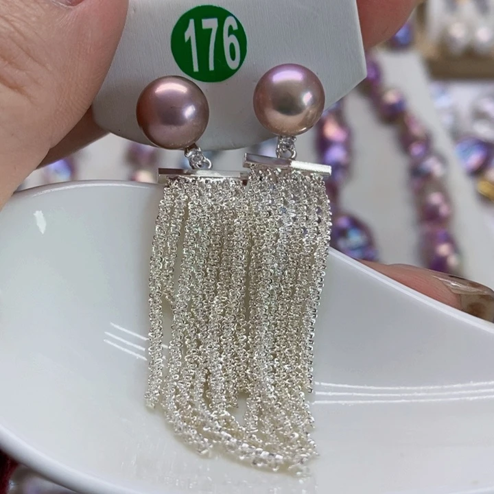 银S925镶嵌耳饰淡水珍珠