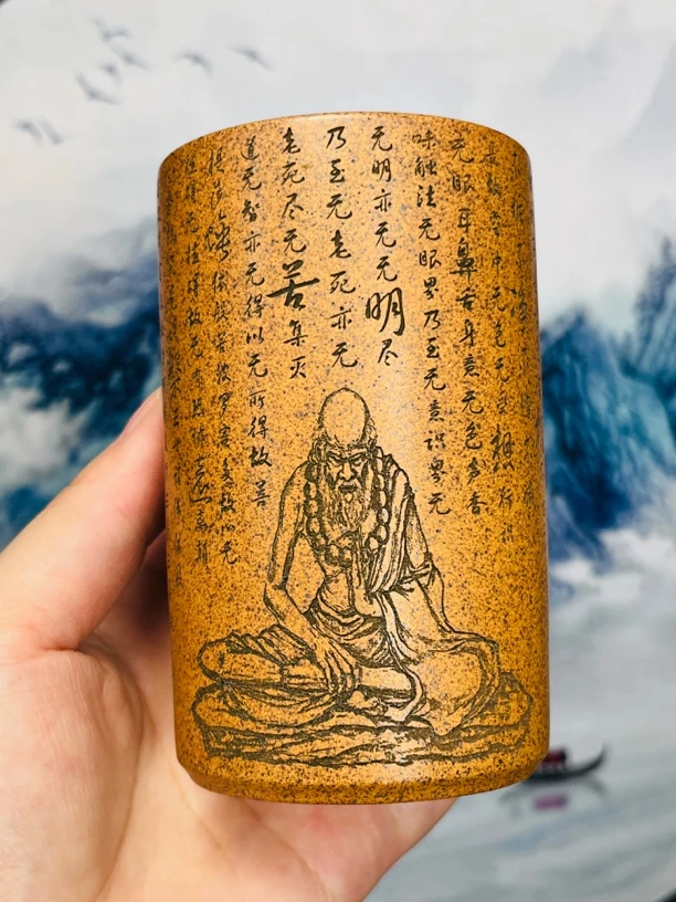 宜兴原矿紫砂高温柴烧龙骨金砂达摩佛系笔筒式主人杯紫砂杯茶杯