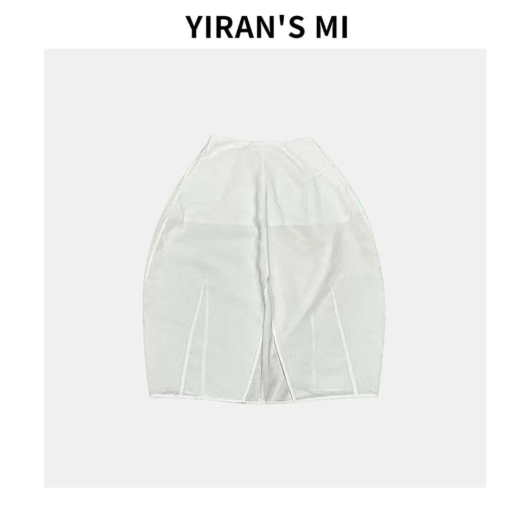 一然 廓形花苞裙 松弛感亚麻开衩花苞半身裙 YLM001160