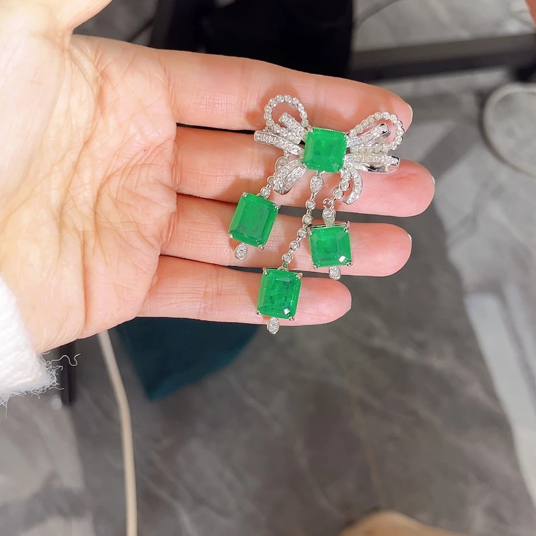 银S925镶嵌胸针祖母绿