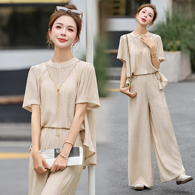 设计感休闲时尚阔腿裤套装女2025夏新款气质宽松显瘦两件套职业装