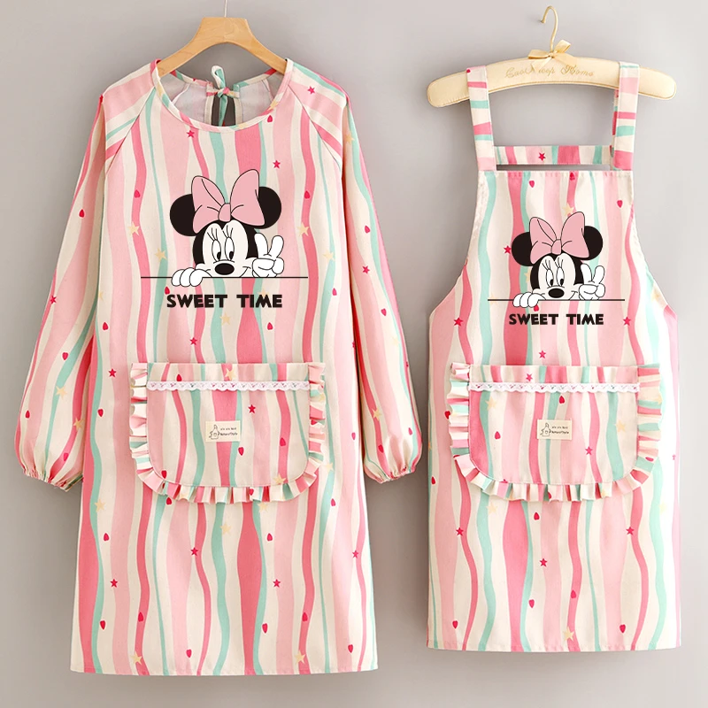 帆布卡通长袖厨房家用做饭围裙多巴胺围腰反穿罩衣餐饮专用工作服