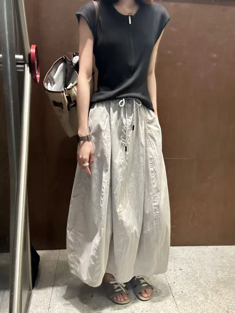 Peach自制 通勤约会通通穿！韩版抽绳拼接花苞工装半身裙 883