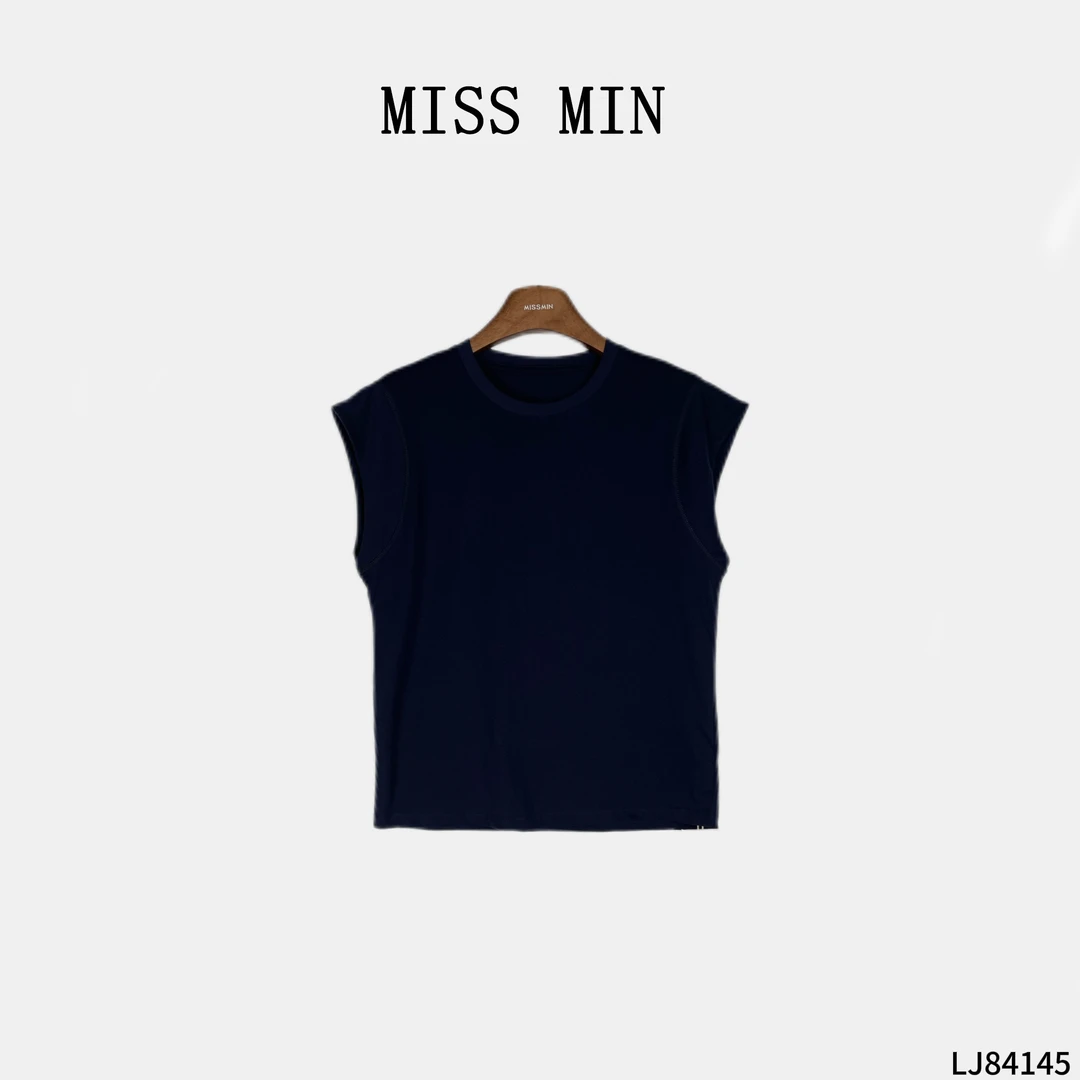 MISS MIN【基调】正肩小飞袖t恤女夏款休闲百搭纯色圆领LJ84145