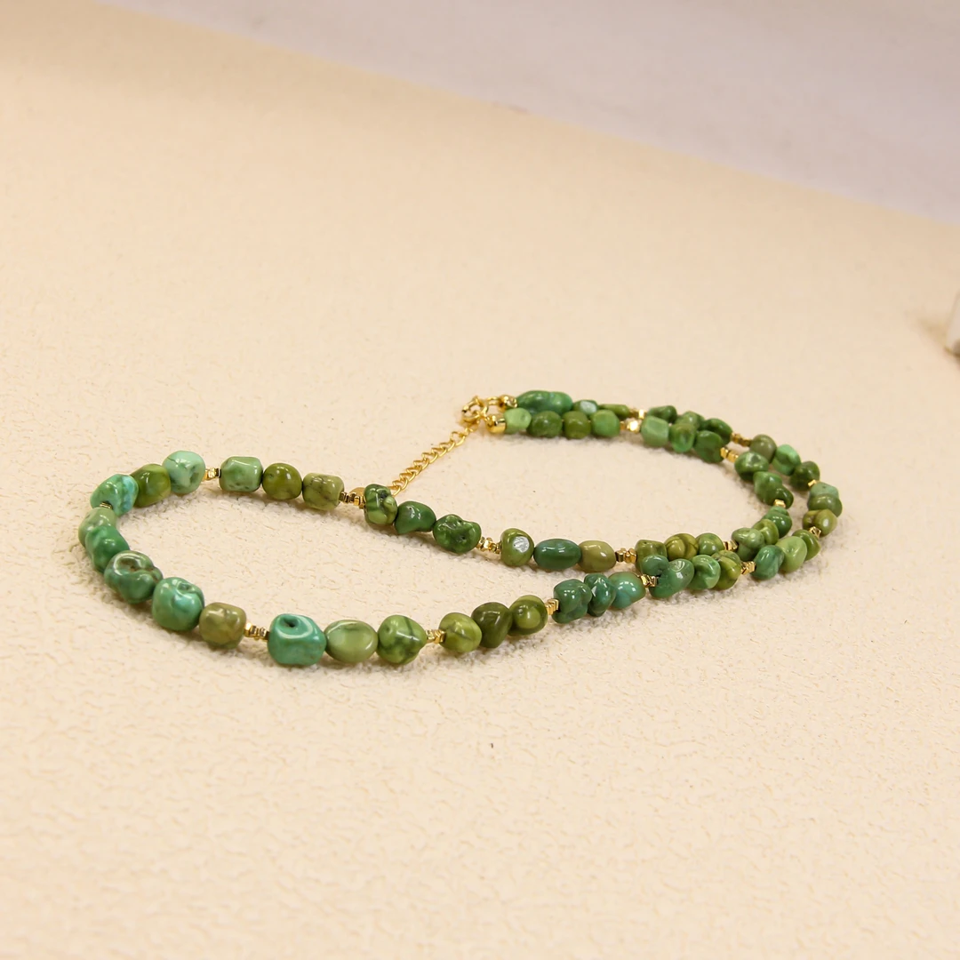 菜籽绿美松高瓷绿松石随型项链 尺寸5.3-7mm LX11-61