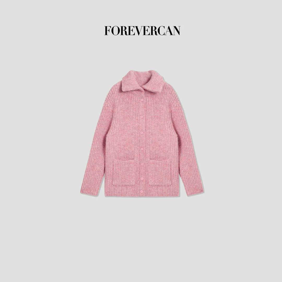 FOREVERCAN“满杯西柚”美丽诺羊毛可翻可立针织毛衣上衣MY4487