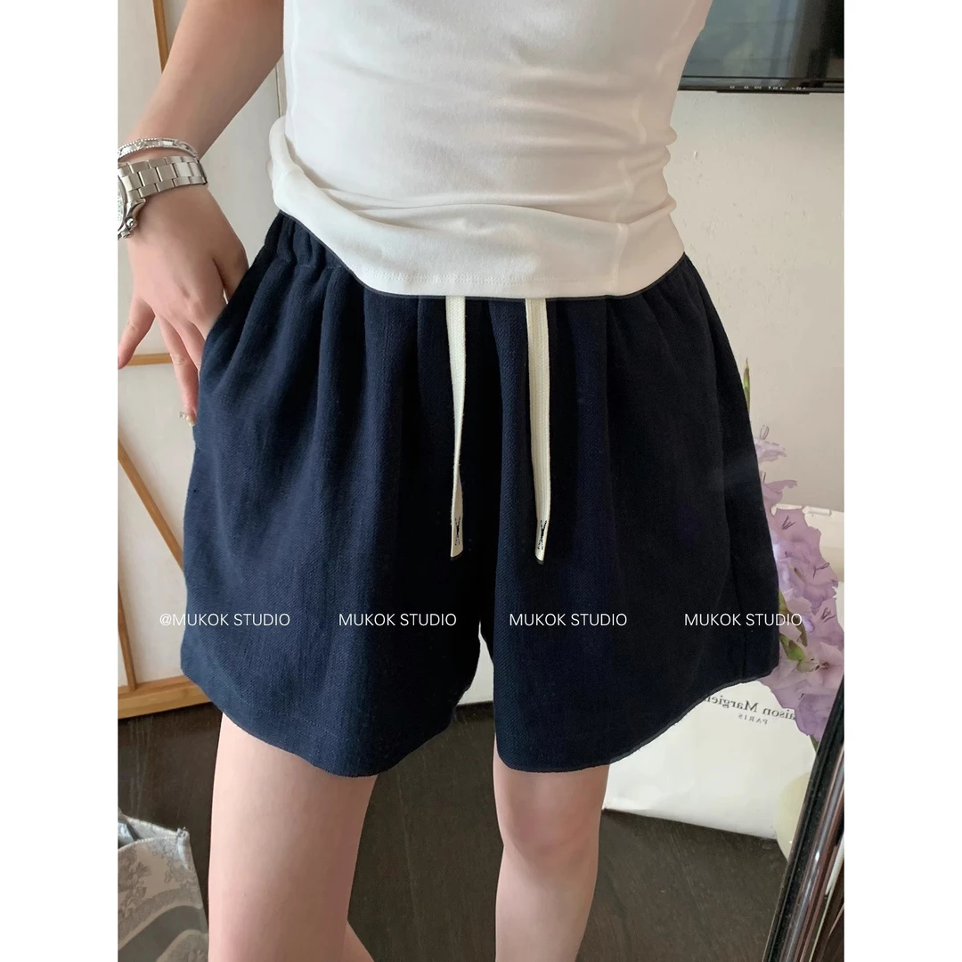 冰感莱赛尔亚麻阔腿短裤小个子百搭女夏季新款宽松休闲高腰短裤