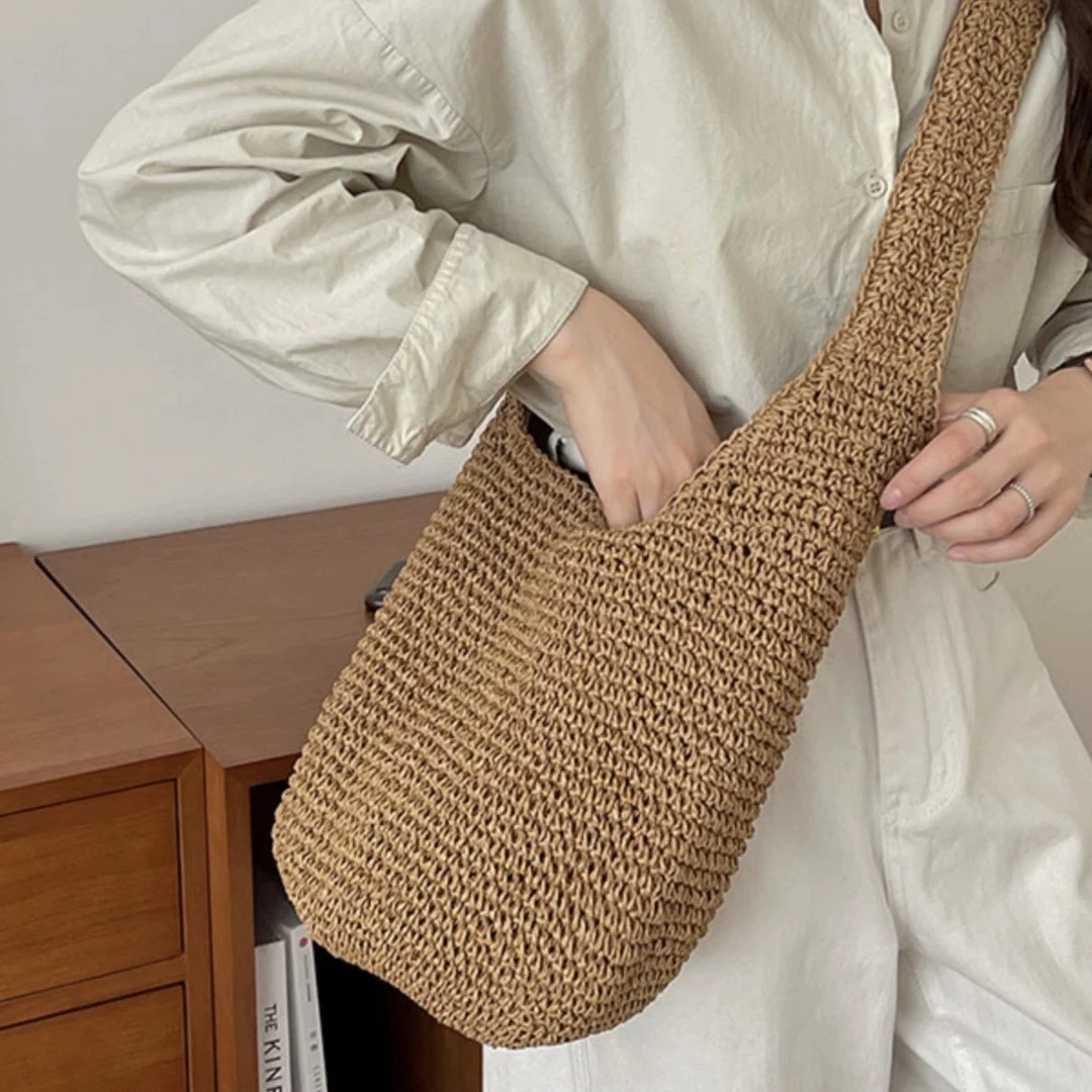 斜挎草编包大号单肩编织ins风文艺度假小众沙滩大容量编织包夏天