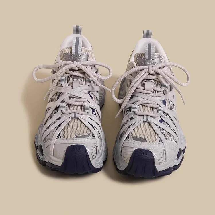 厚底老爹鞋女2025秋冬新款灰色港风小个子增高网面薄款透气运动鞋