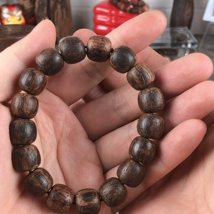 降真香手串/手链精品老东枝莺歌绿老型珠1.3带黄金甲木