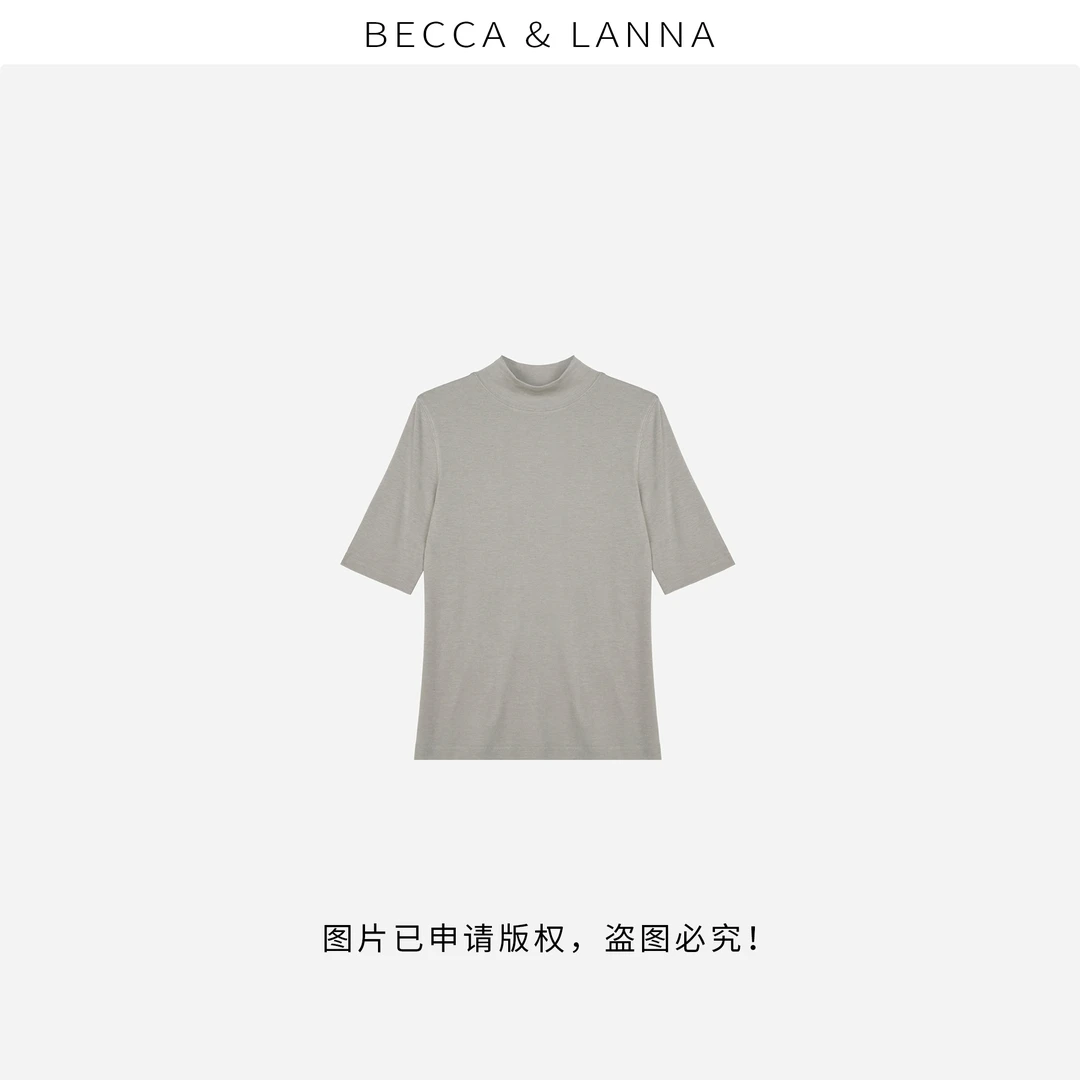 D0233 女士春季休闲百搭舒适丝毛立领五分袖T恤 女装