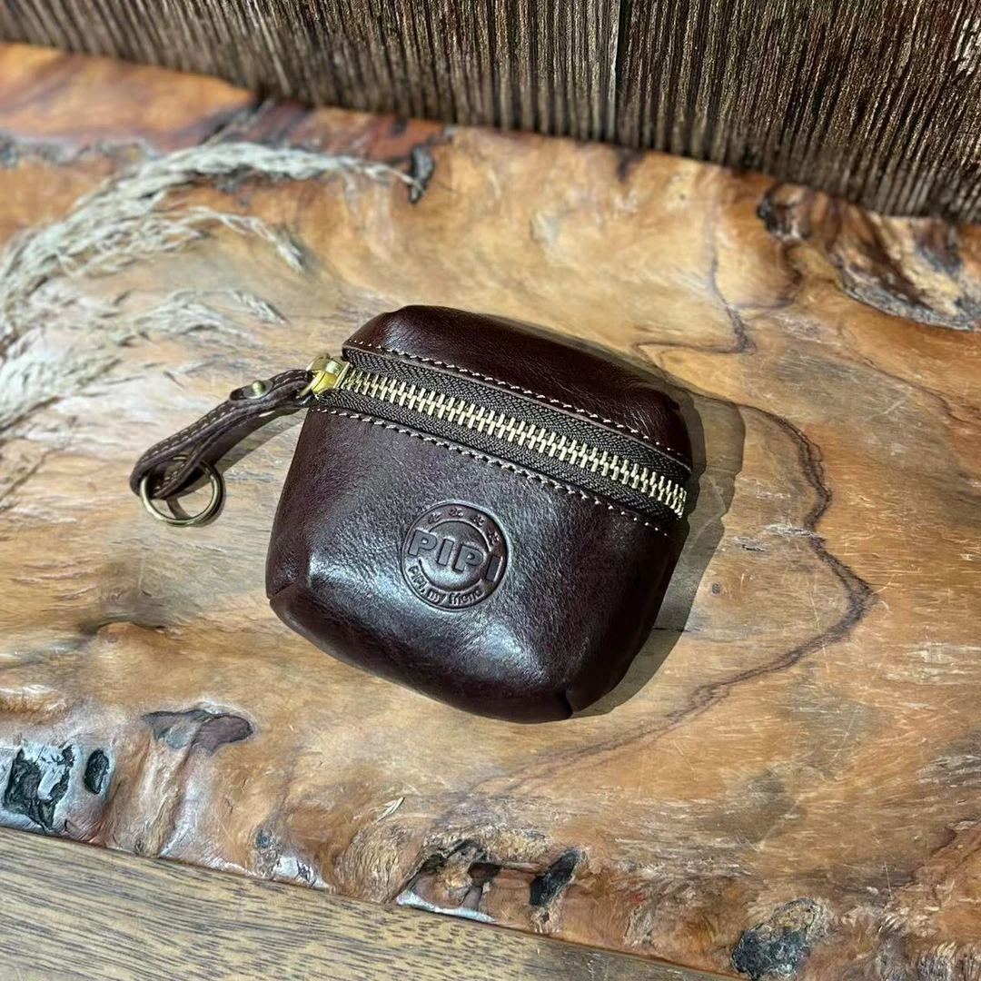 老友皮皮真皮耳机包头层皮收纳包轻奢百搭小众包包挂件