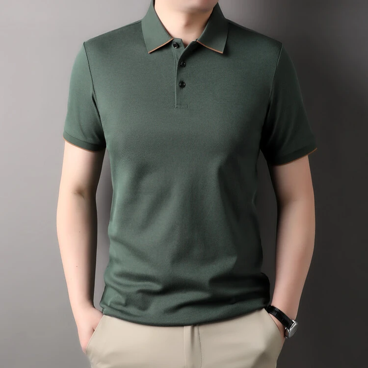 罗蒙夏季韩版潮流翻领纯色短袖T恤男士休闲宽松POLO衫高级感t恤