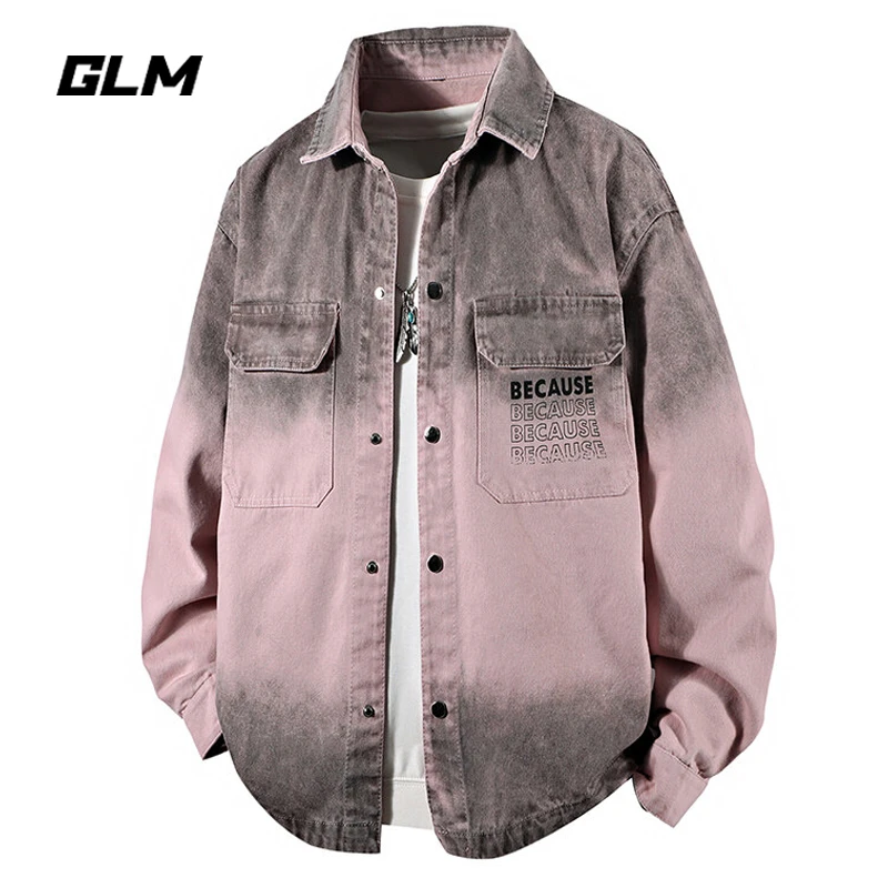 GLM渐变色牛仔夹克男生春秋季2025新款复古休闲青年翻领工装外套