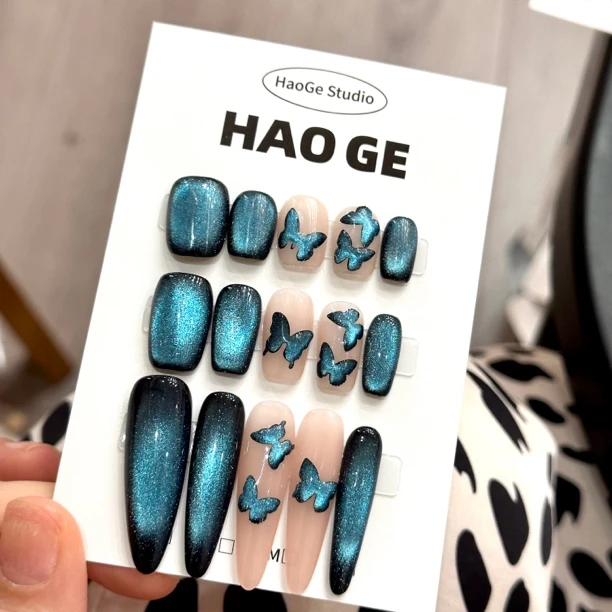 【幻蓝妖姬】纯手工穿戴甲高级感美甲贴片可拆卸假指甲显白