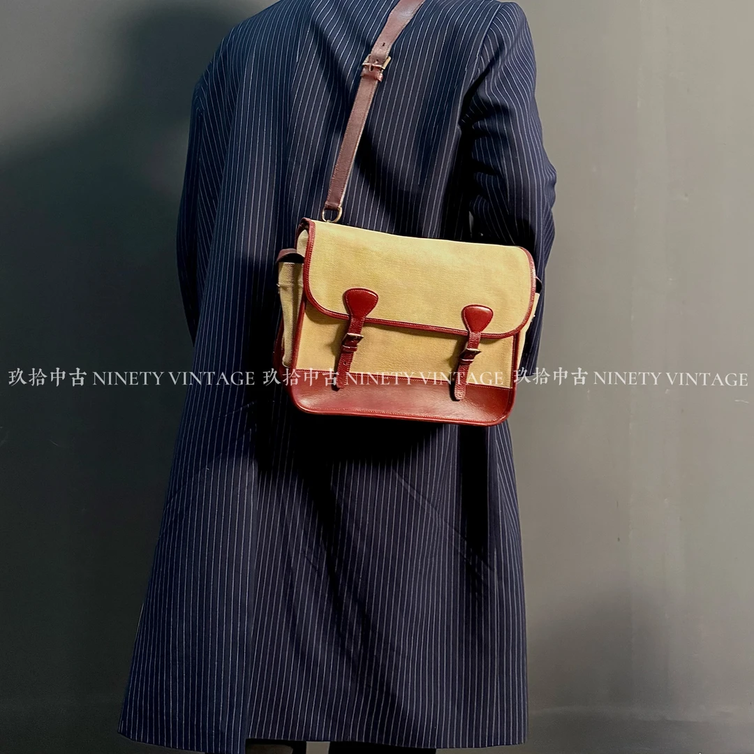 95新 Hermes/爱马仕 HERMES 红色环保皮拼帆布 双扣邮差
