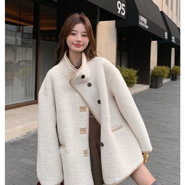 韩版羊羔毛皮短款外套女秋冬新款气质百搭加厚休闲上衣