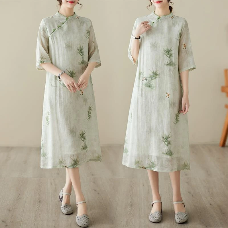 清仓欧韩货2023夏季连衣裙文艺高级梨行新款清新旅行改良旗袍