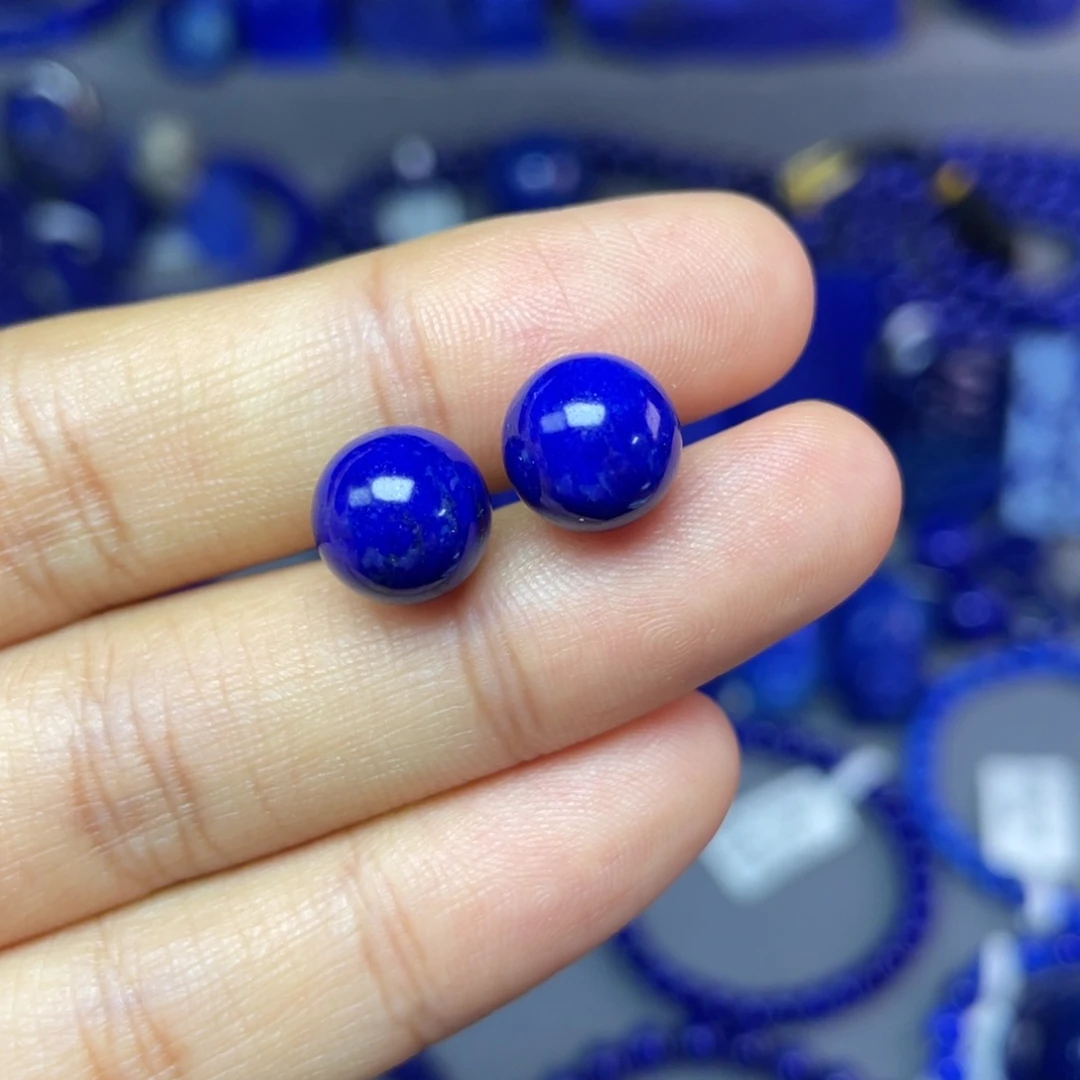 青金石银S925镶嵌9mm耳饰