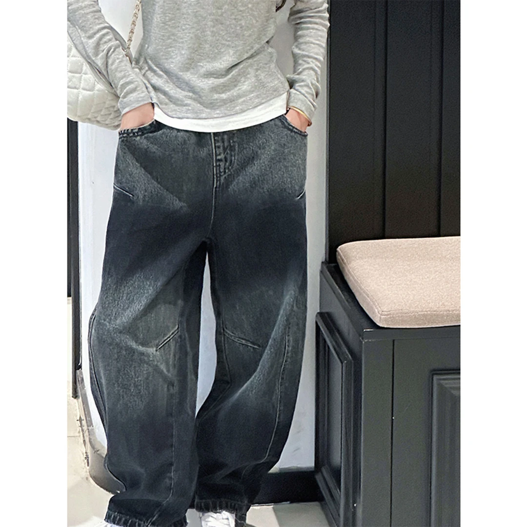 K29444孙小美分割做旧女童弯刀裤秋装新款儿童裤子春秋牛仔裤