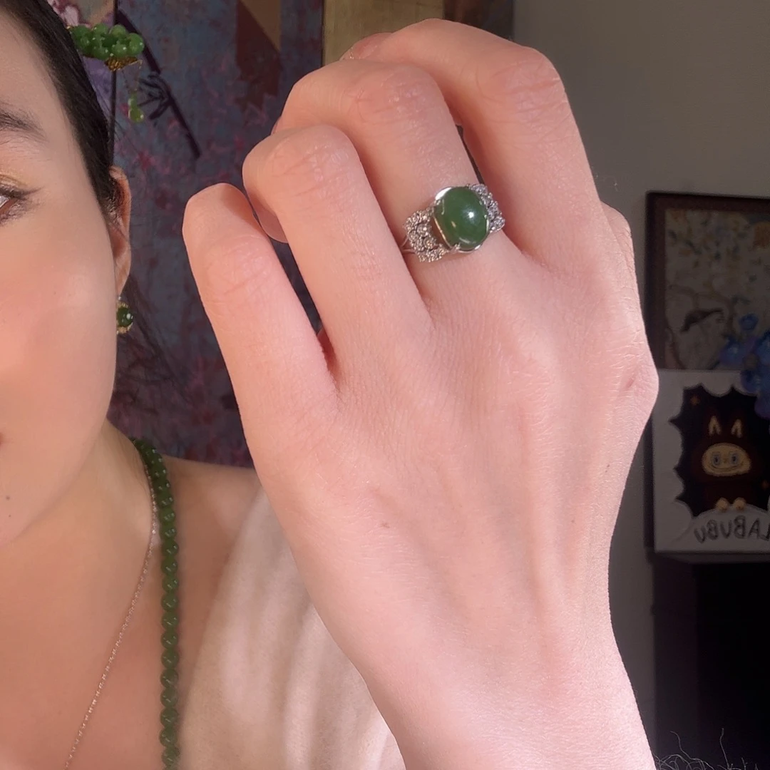 和田玉银S925镶嵌戒指