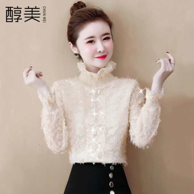 加绒加厚蕾丝打底衫女秋冬装2026年新款漂亮洋气小衫宽松直筒上衣