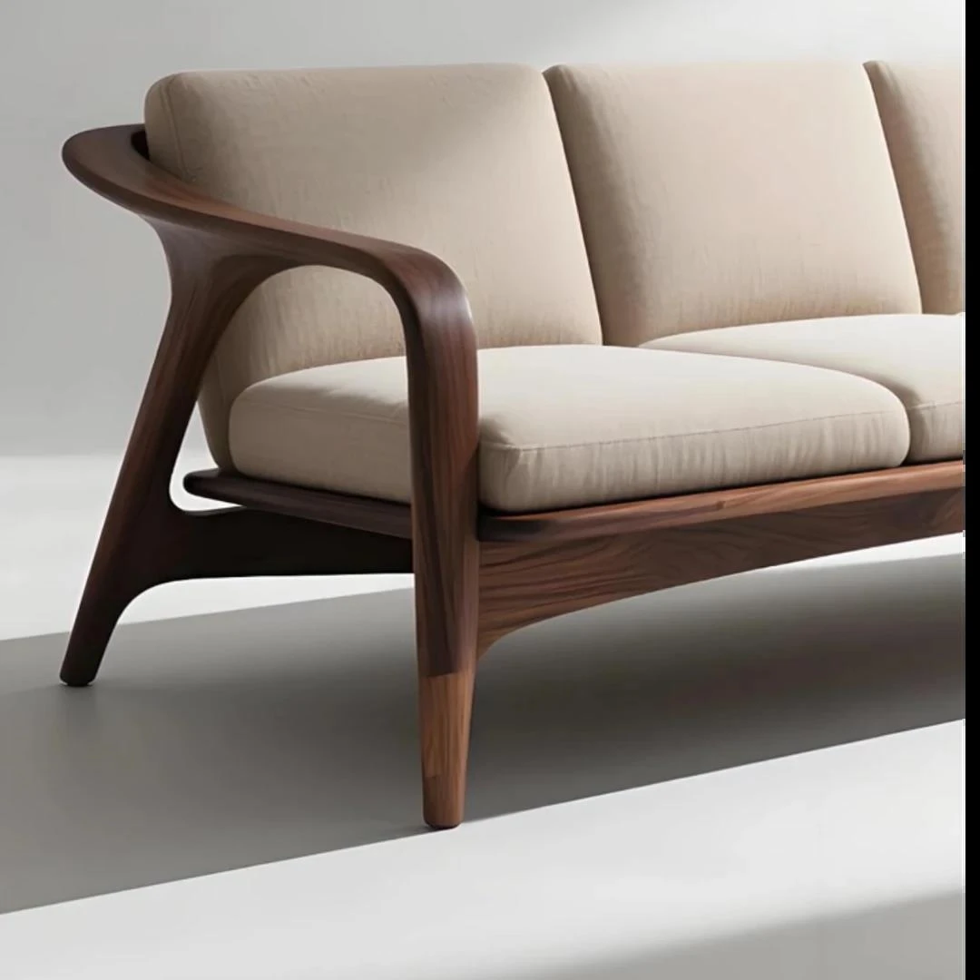 意式极简北美黑胡桃全实木沙发简约现代三人沙发新中式小户型客厅