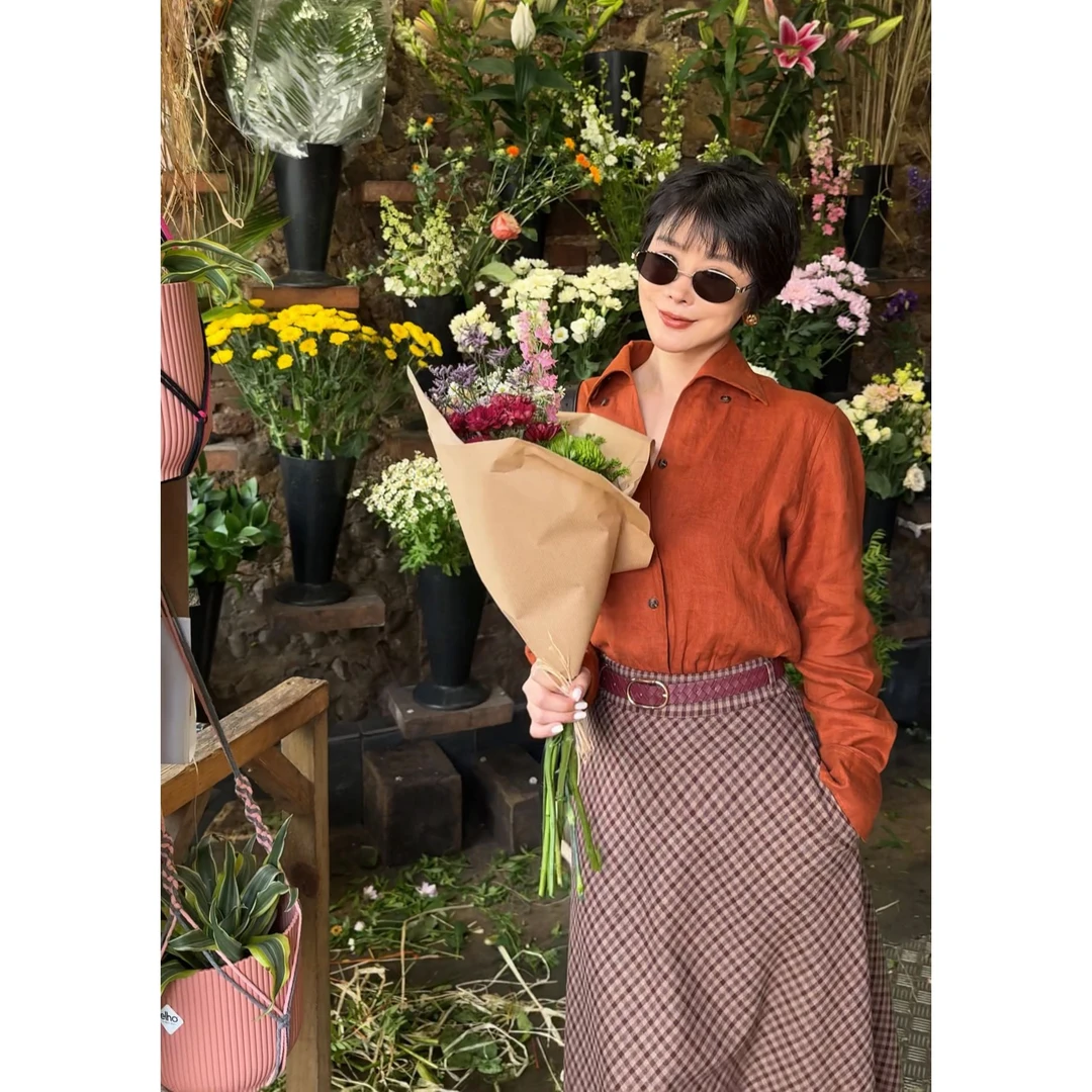 【牛津之秋】一片式翻领 重磅高密亚麻v领复古25秋长袖衬衫（裱里）