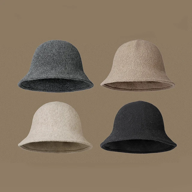 毛呢配大衣渔夫帽女秋冬季2025新款气质高级感冬天保暖黑色盆帽子