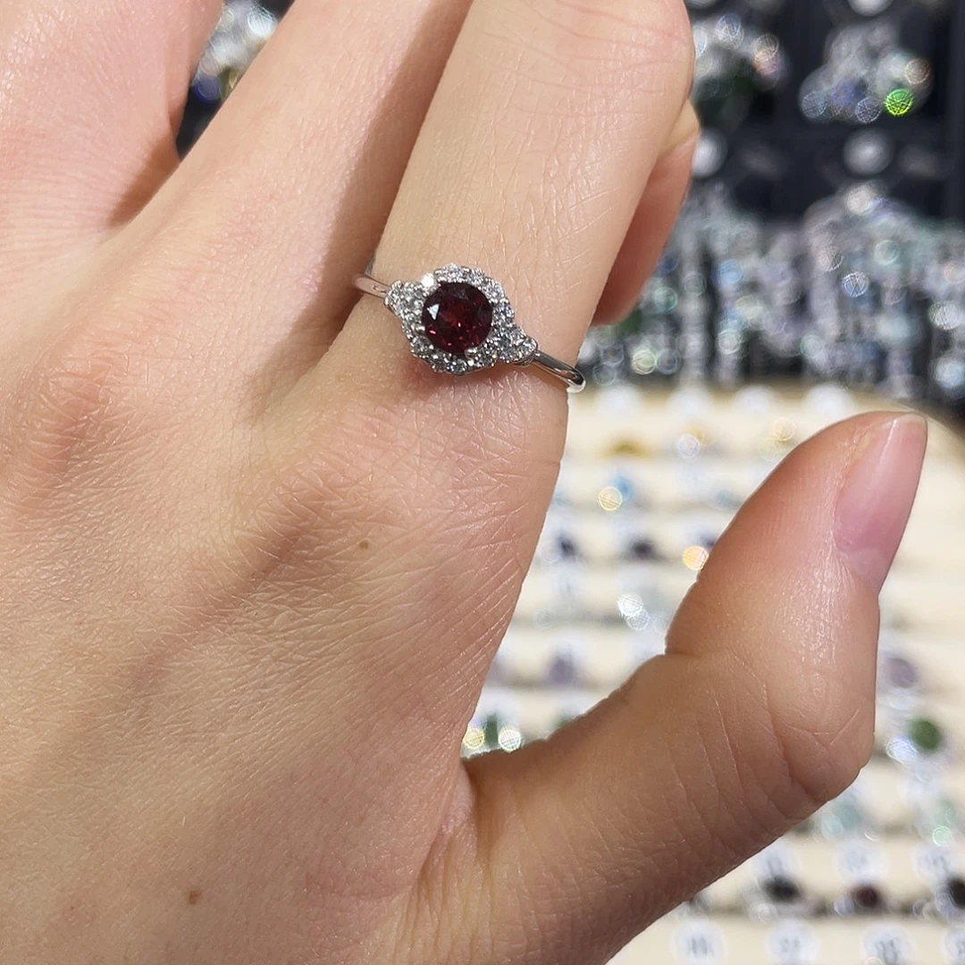 石榴石戒指银S925镶嵌戒指