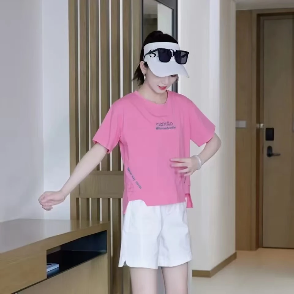 2025夏季新款字母刺绣不规则下摆休闲短袖T恤宽松夏季休闲T恤